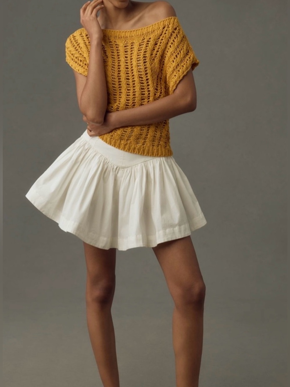 Anthropologie Mustard Sleeveless Open Knit Blouse - Size XXSP